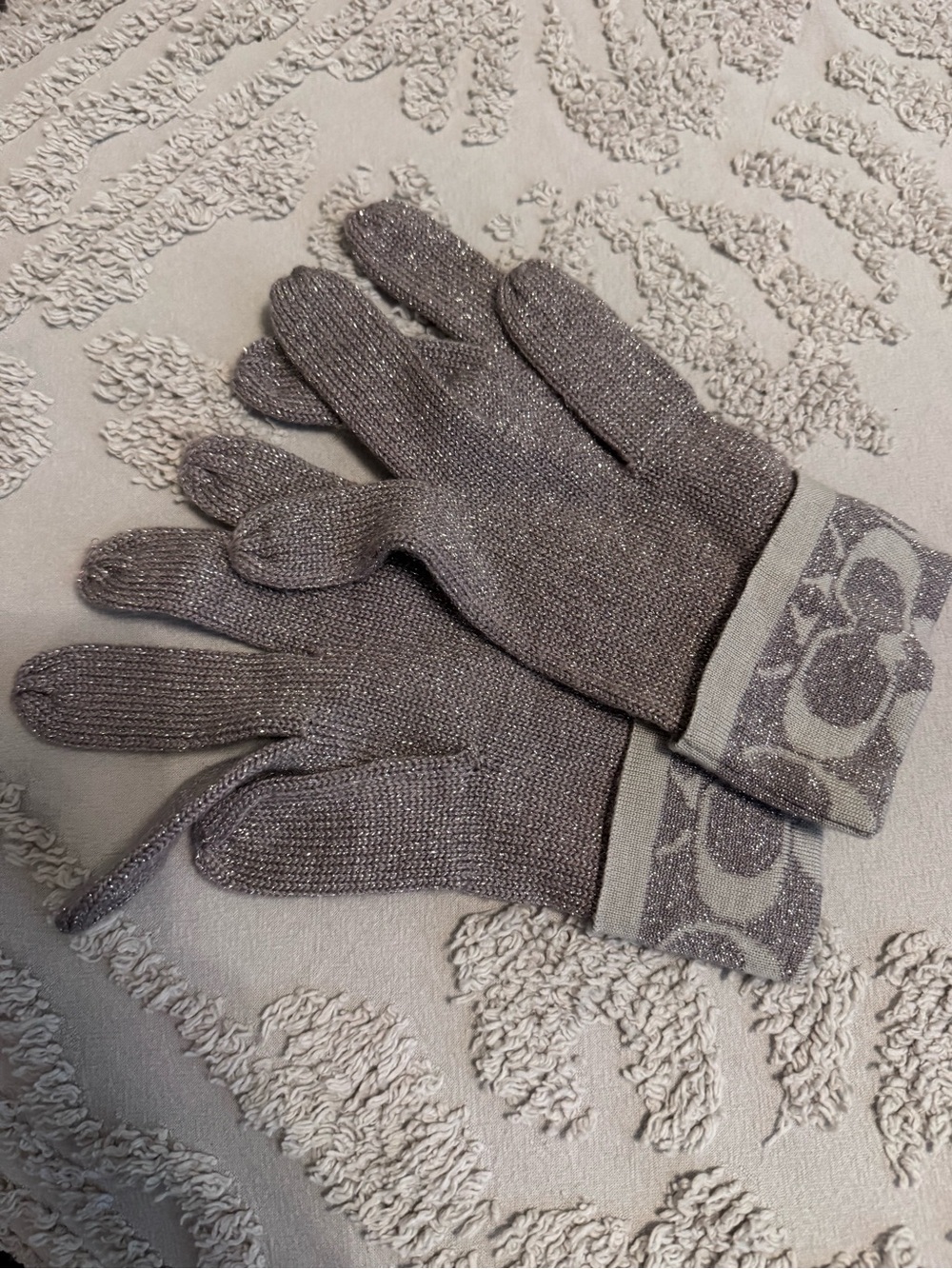 Coach Taupe Metallic Signature Gloves & Scarf Set - Picture 2 of 4